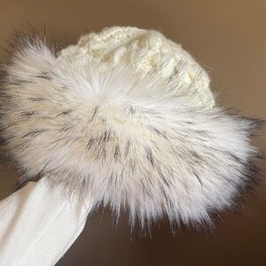 White Knit Hat with Faux Fur